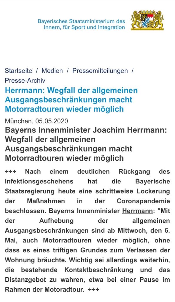 Motorradfahren wieder möglich